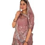 Brown Bamber Satin Aari Salma Work Poshak Set (Unstitched) | Pure Georgette Odhna | Jaipurio Ethnic Wear